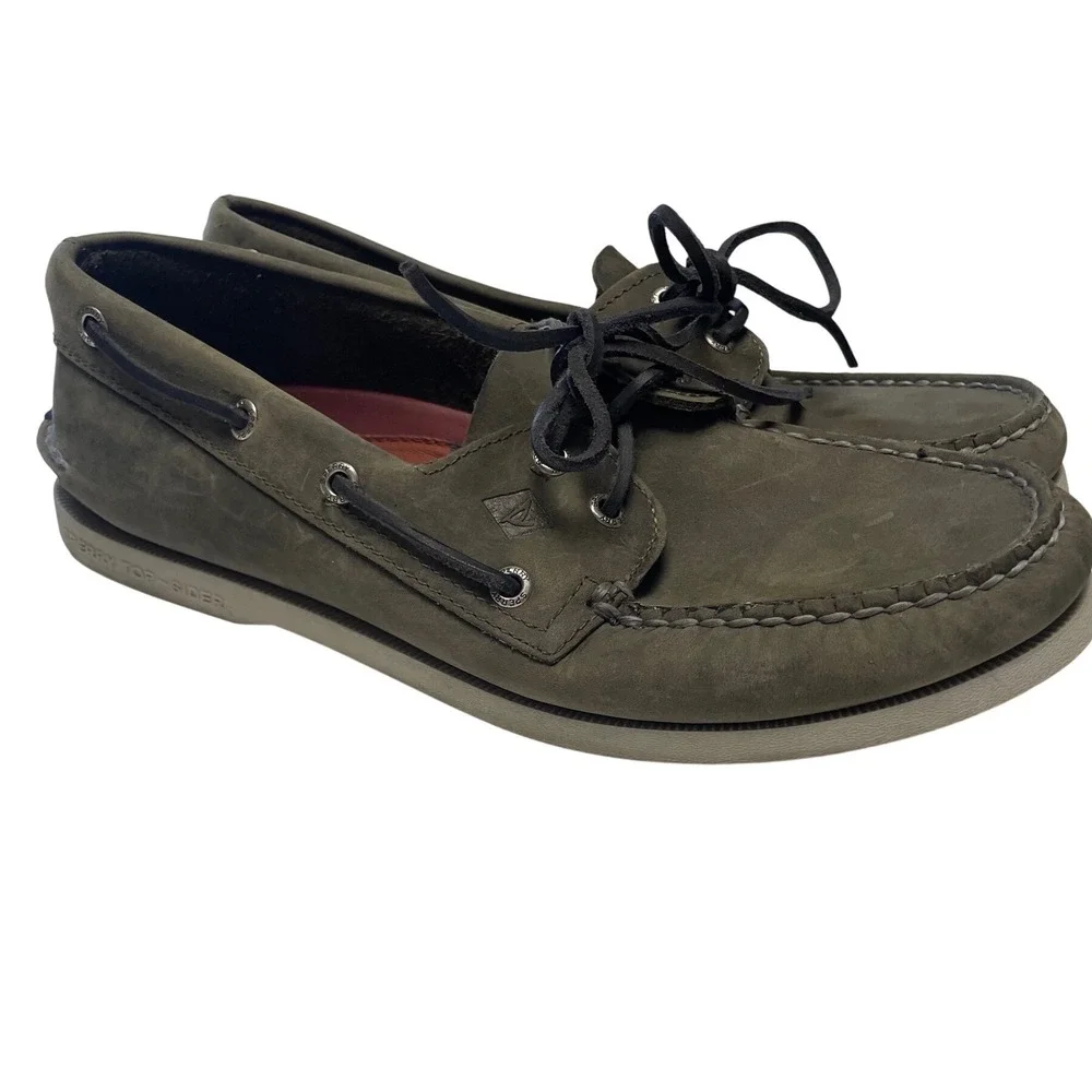 Sperry Top Sider Olive 2 Eye Leather Boat Shoes Men's 9.5